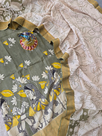 Premium Chennuri pure authentic kalamkari silk with kanchi border -AKS3