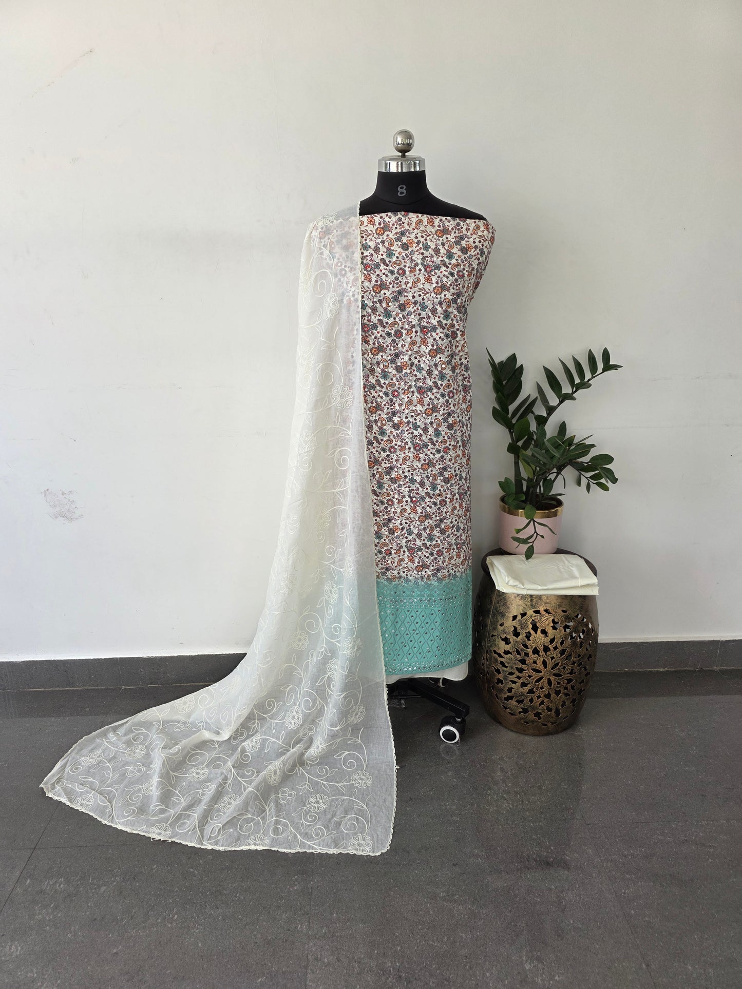 Fancy chikankari cotton set with mirror work- CF4