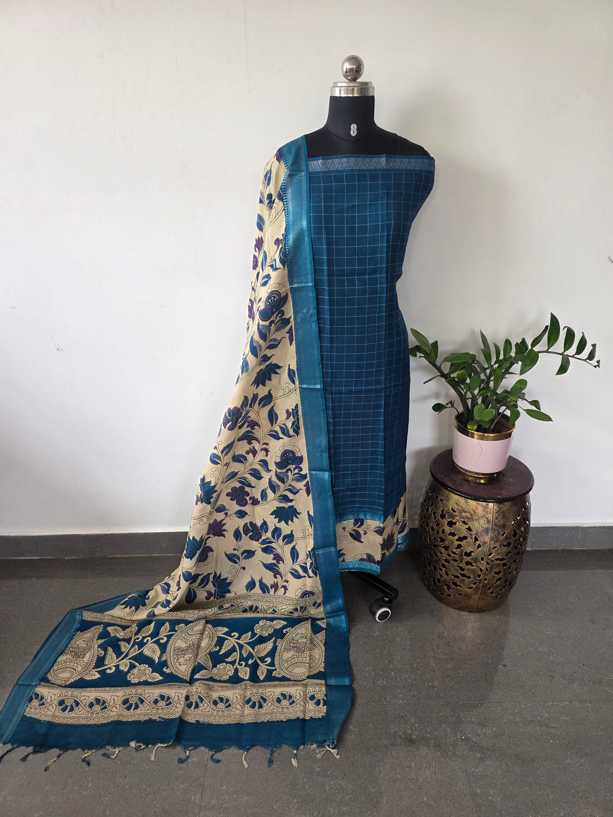 Gap border Checked chennuri kalamkari silk set-AK633