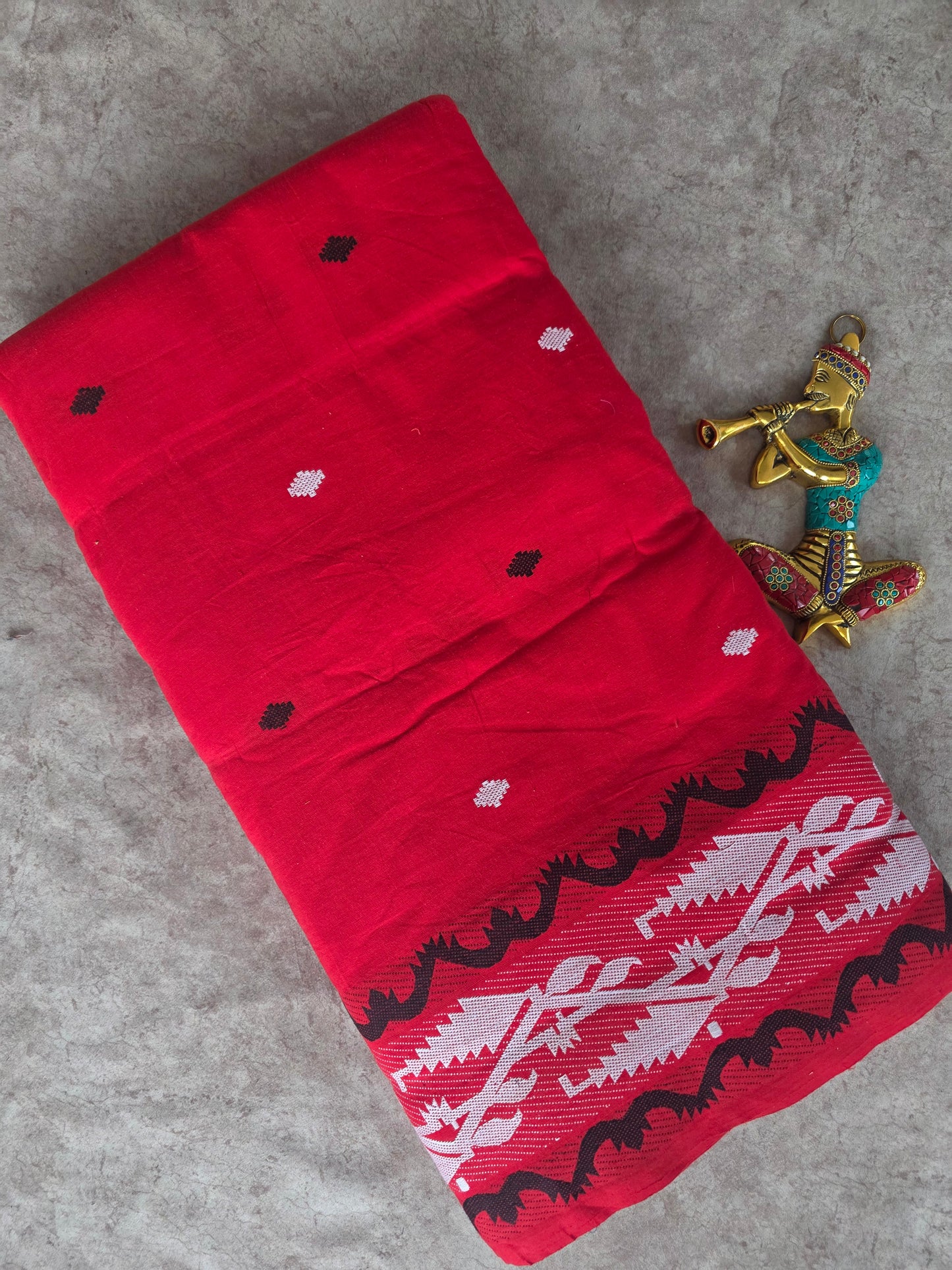 Prewashed Jamdhani Pure handloom cotton running material (0.5 mtrs)  - HRM195