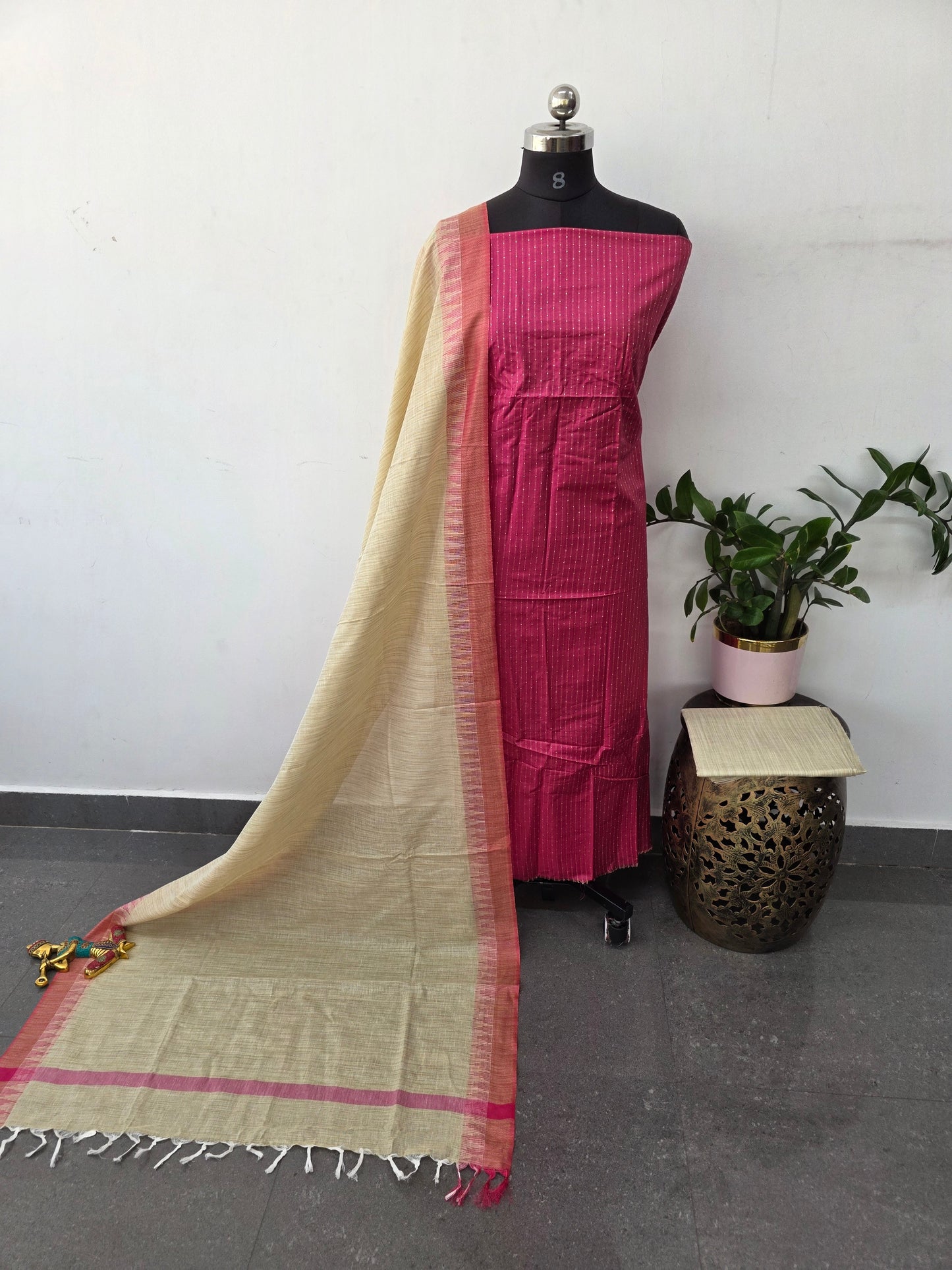 Bhagalpuri katan weaving set with temple border dupatta -BA552
