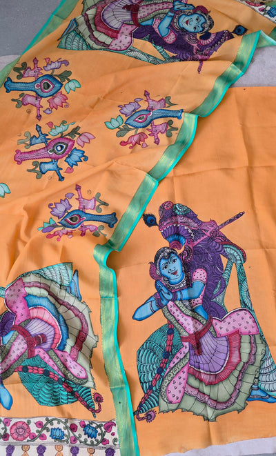 Handcrafted Kalahasthi Penkalamkari bangalore silk set - KH102