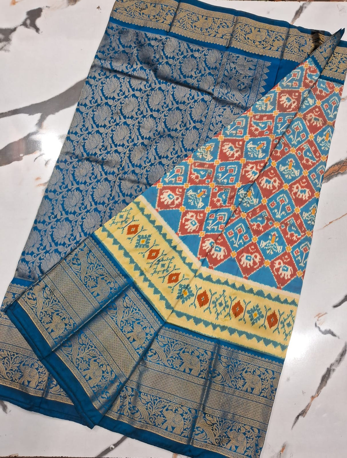 Mulbery ikkat kanchi border pattu saree-WW887