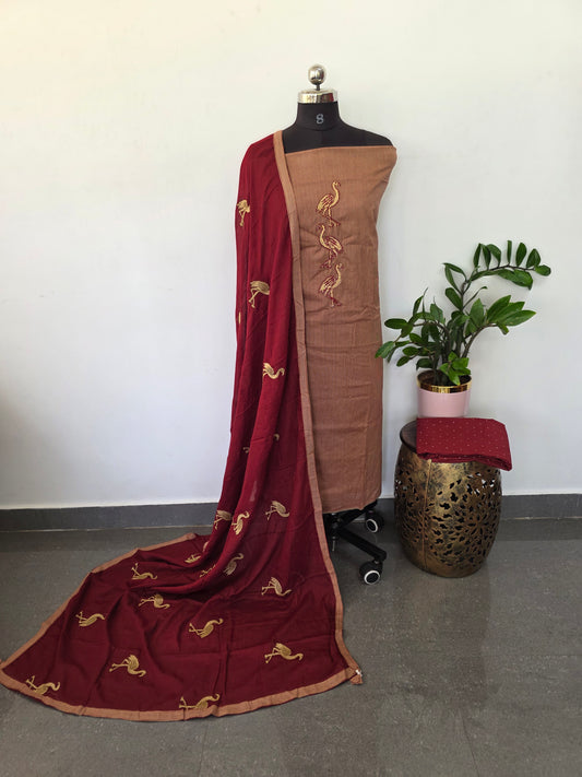Flamingo embroidery pure cotton set - BA374