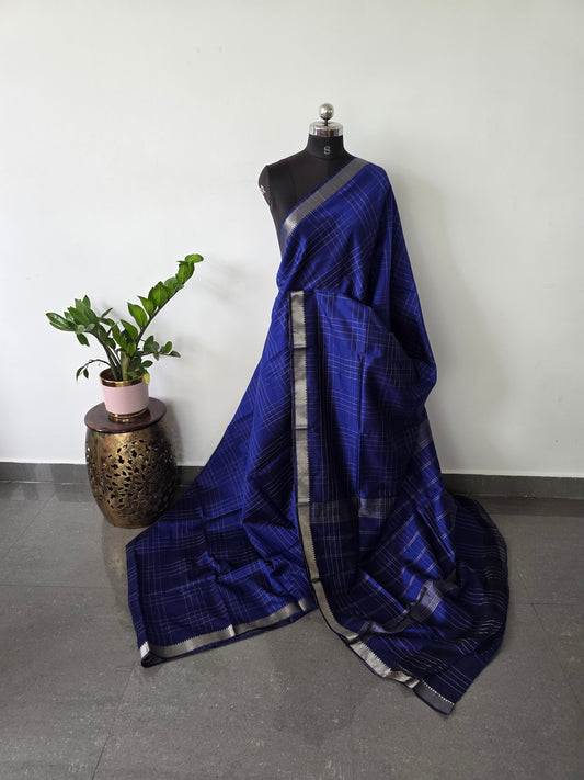 Premium checked semi mangalagiri pattu saree - MAA144