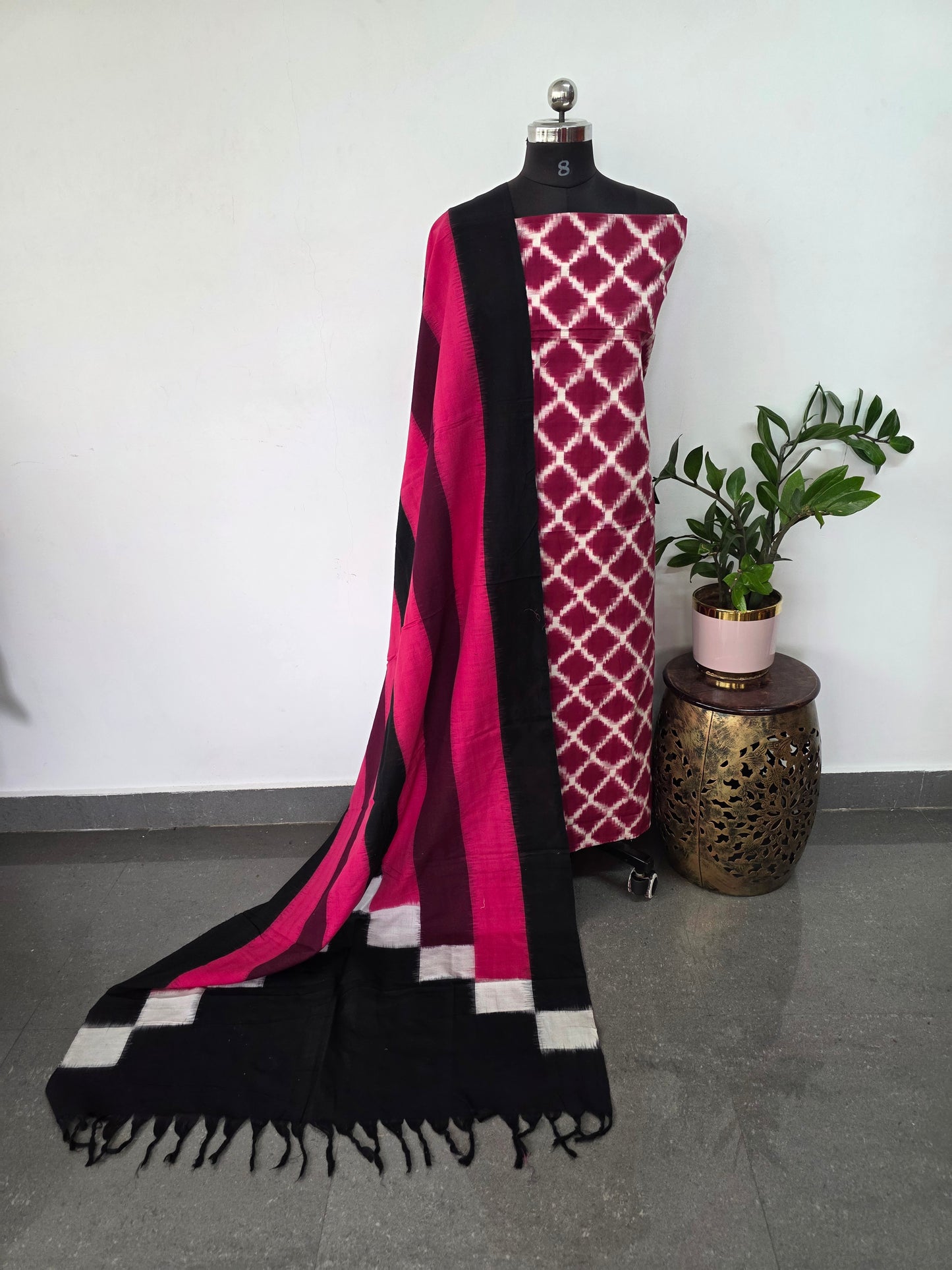 Handloom Double ikkat cotton with double ikkat duppatta-NV404