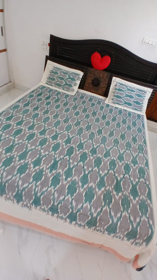 King size Warp ikkat bed sheet (90"*108" 2/40s bedsheet with 2 pillow covers ) - VN12