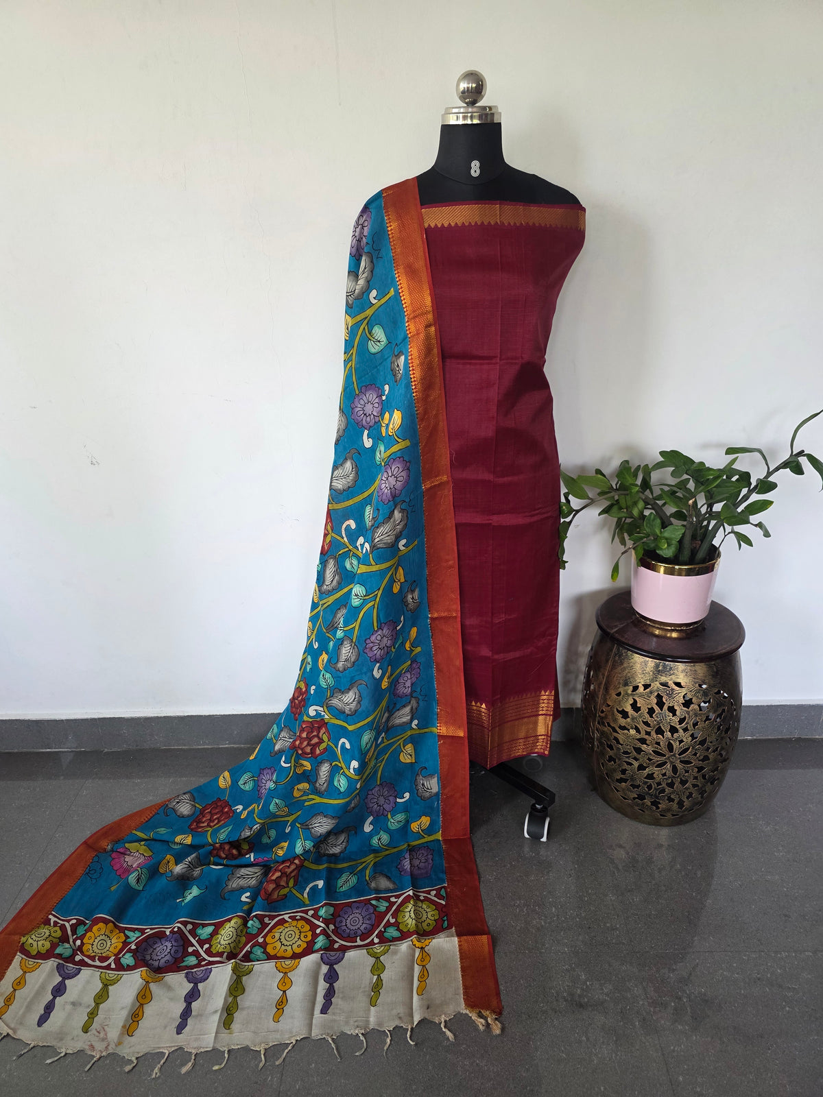 Handloom mangalagiri pattu with penkalamkari duppatta -MP15