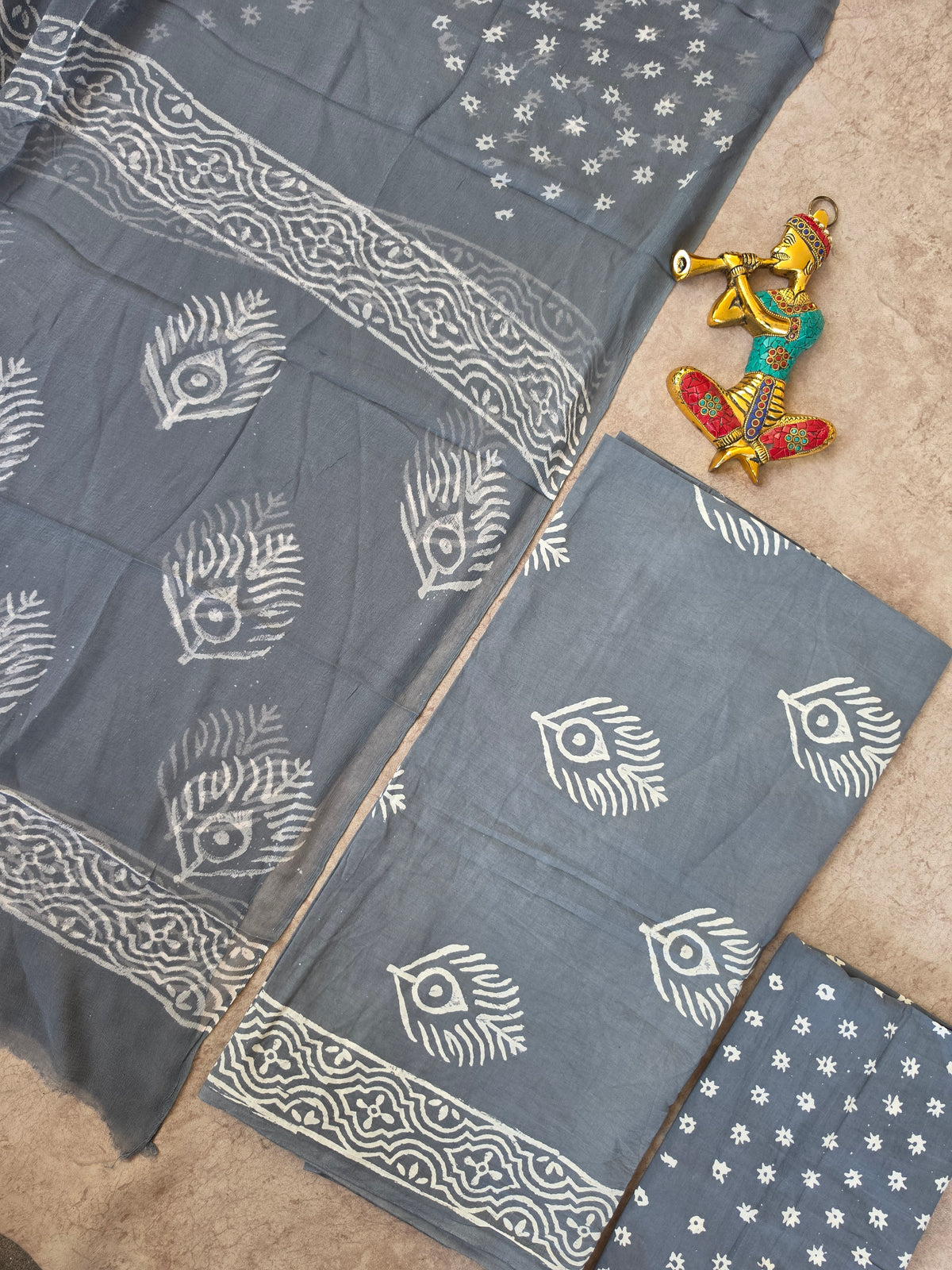 Handblock jaipuri cotton with chiffon duppatta - JA597