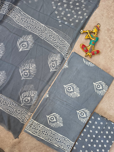 Handblock jaipuri cotton with chiffon duppatta - JA597