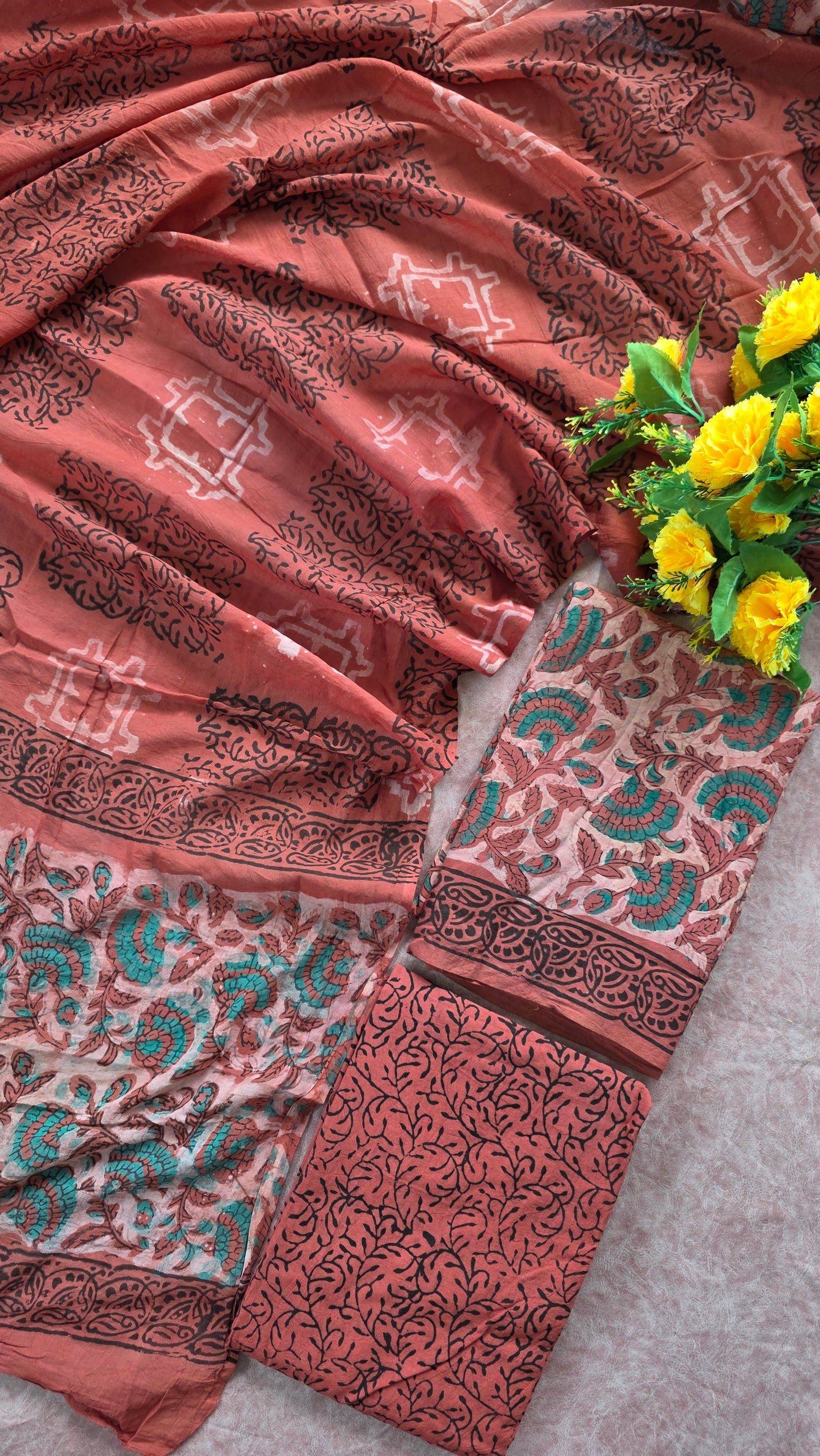 Nashpal Ajrakh Handblock Jaipuri pure cotton set - JA839