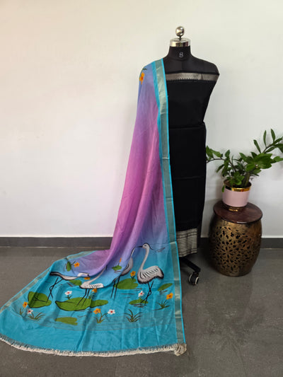 Handloom mangalagiri silk top with pure mangalagiri digital silk shawl - ML46