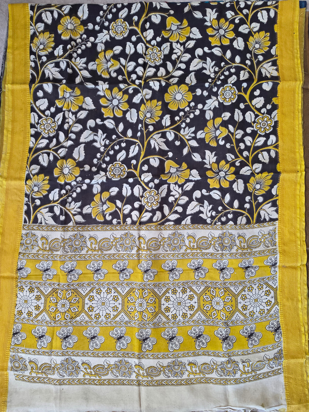 Handcrafted chennuri silk kalamkari duppatta(Black) -AK599