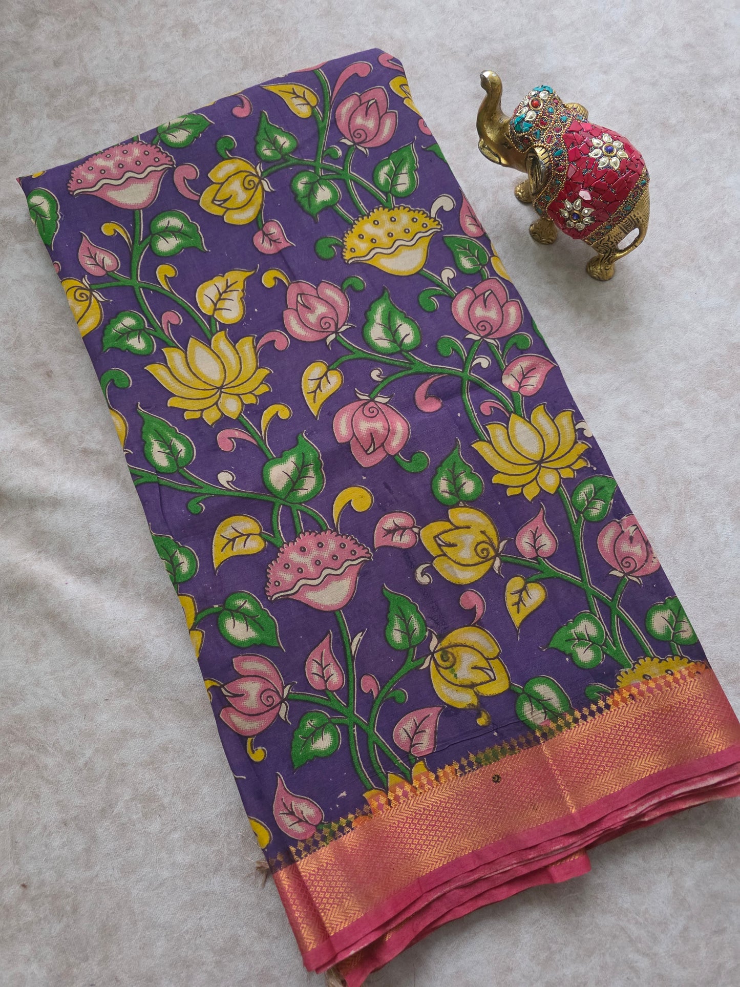 pure chennuri kalamkari silk saree with nizam border - KQ2