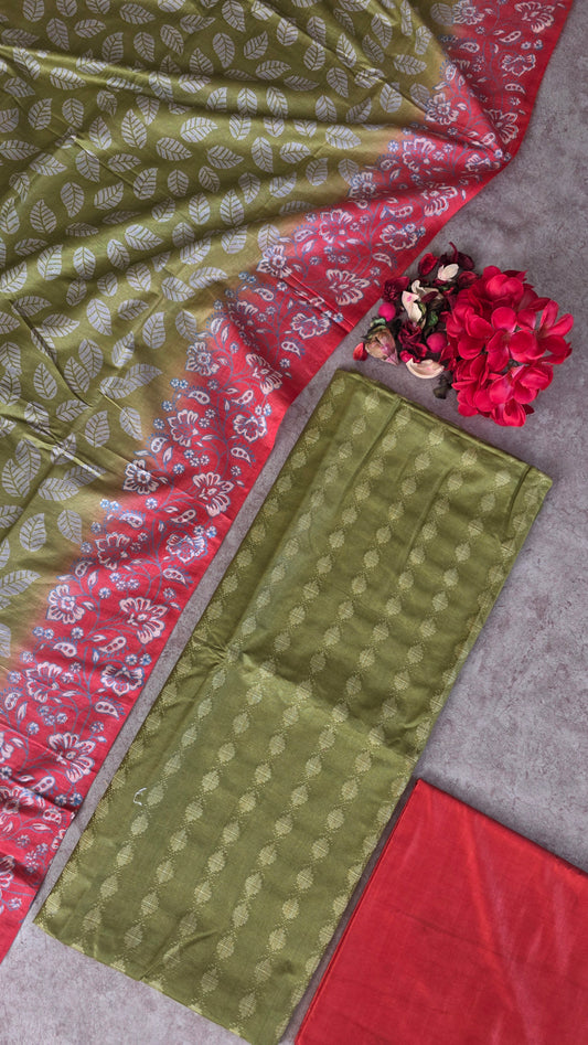 Bhagalpuri Katan discharge print silk set - DB4