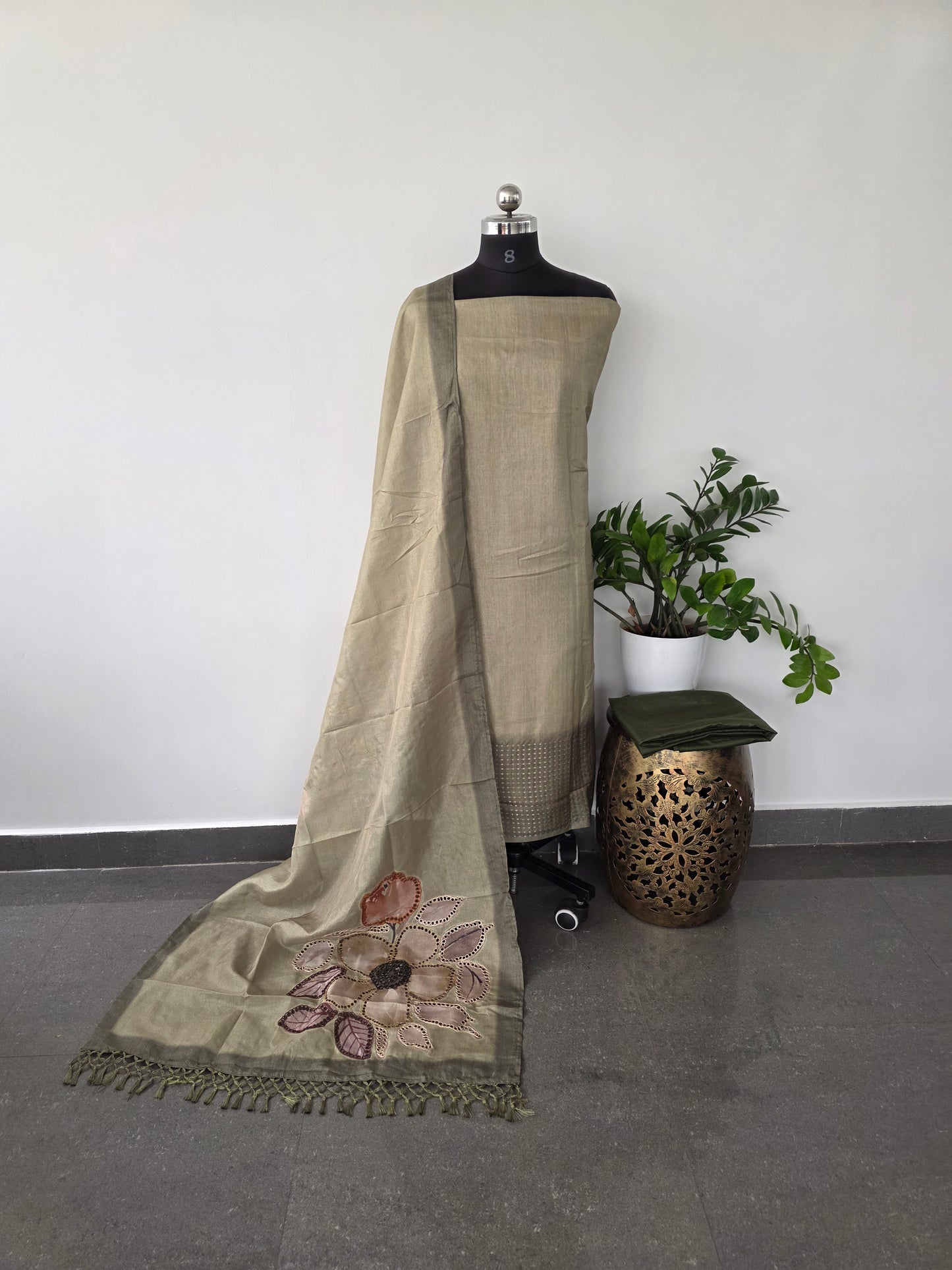 Premium semi tussar silk set with cutwork duppatta - CT2
