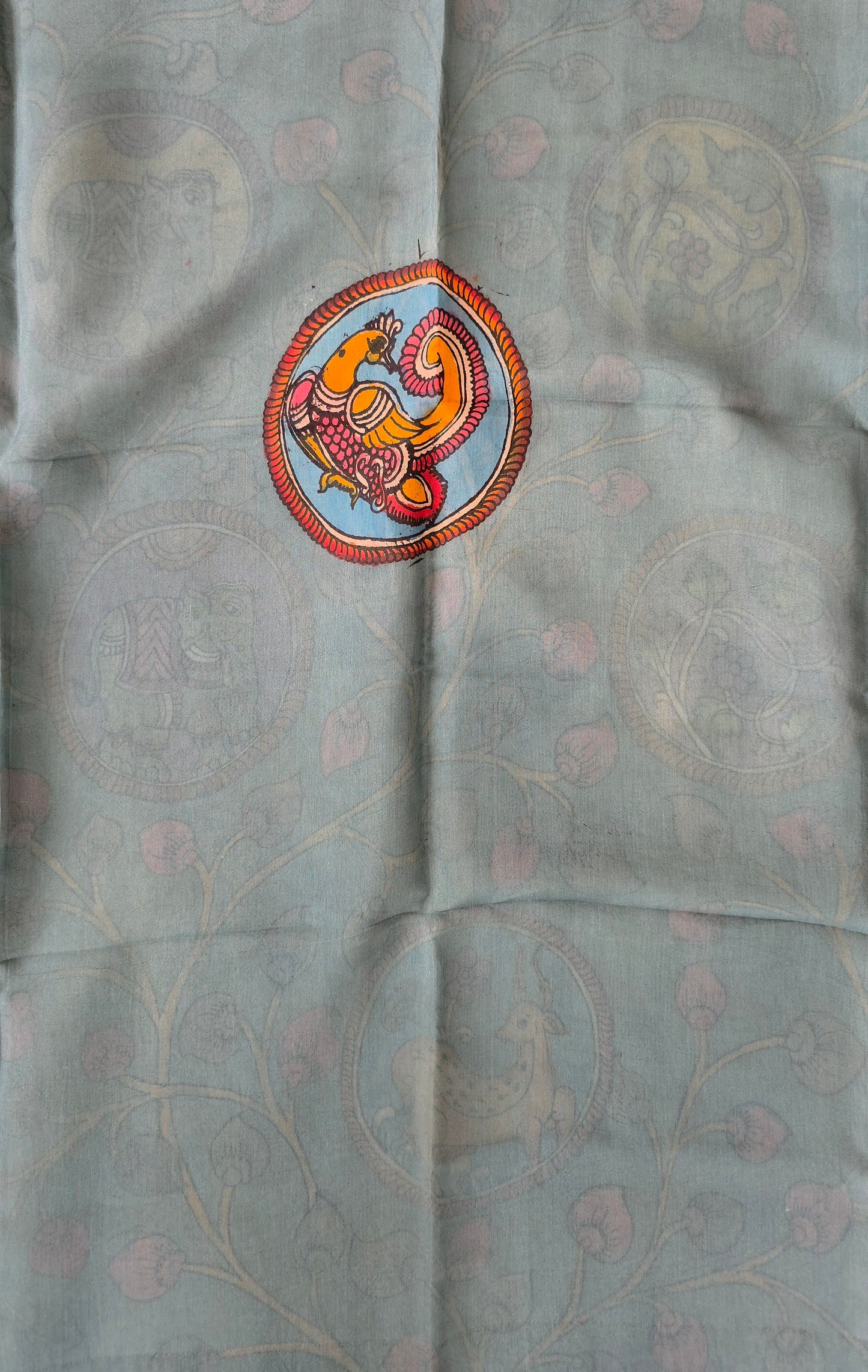Handcrafted Kalahasthi Penkalamkari bangalore silk set - KH141
