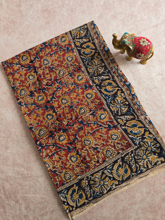Handblock pure kalamkari cotton saree - HZ12