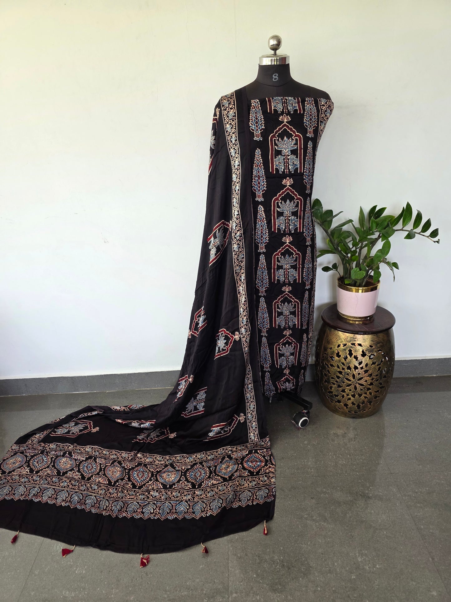 Handcrafted ajrakh modal silk set - HZ175