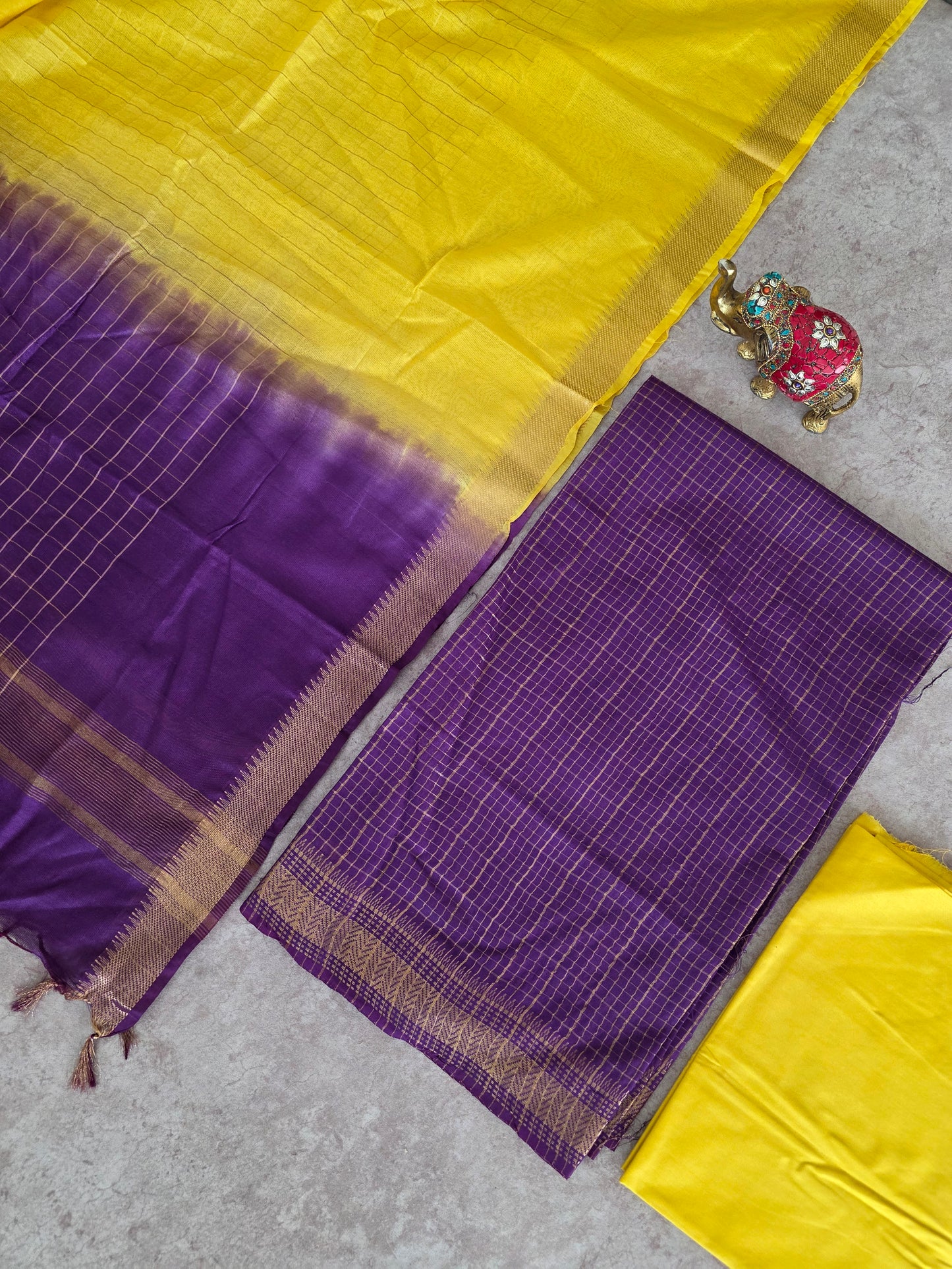 Checked Bhagalpuri fusion mangalagiri silk set - BA531