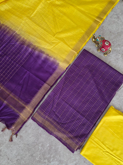 Checked Bhagalpuri fusion mangalagiri silk set - BA531