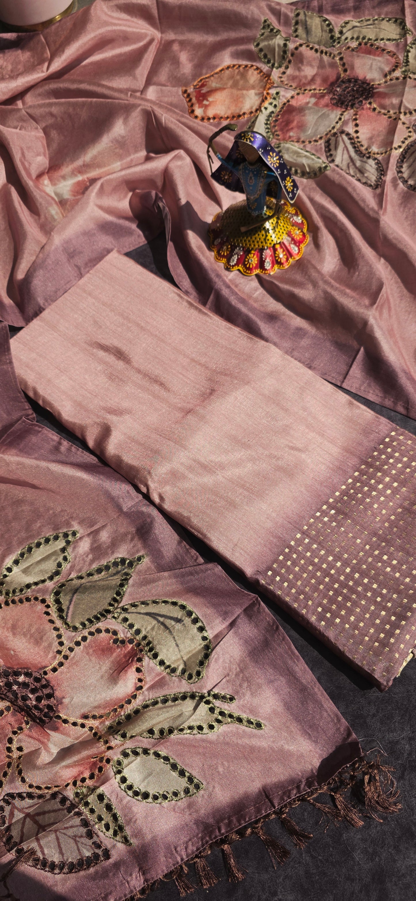 Premium semi tussar silk set with cutwork duppatta- CT3