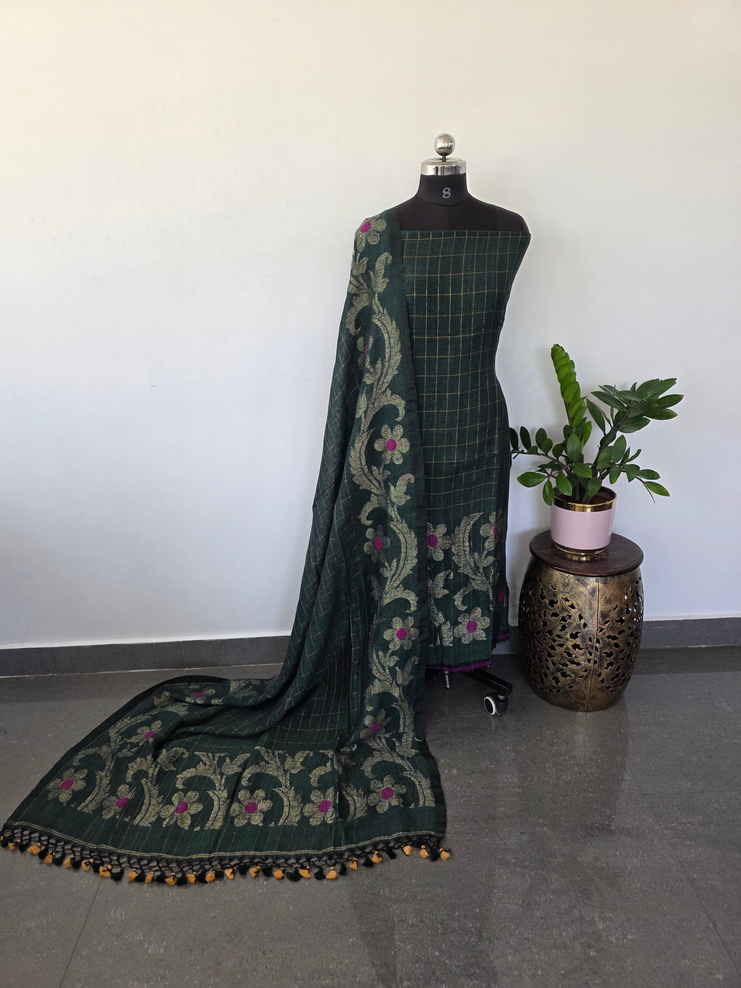 Premium checked handloom linen jamdhani set - JMM399