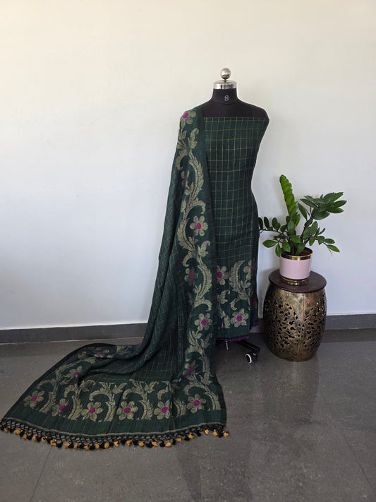 Premium checked handloom linen jamdhani set - JMM399