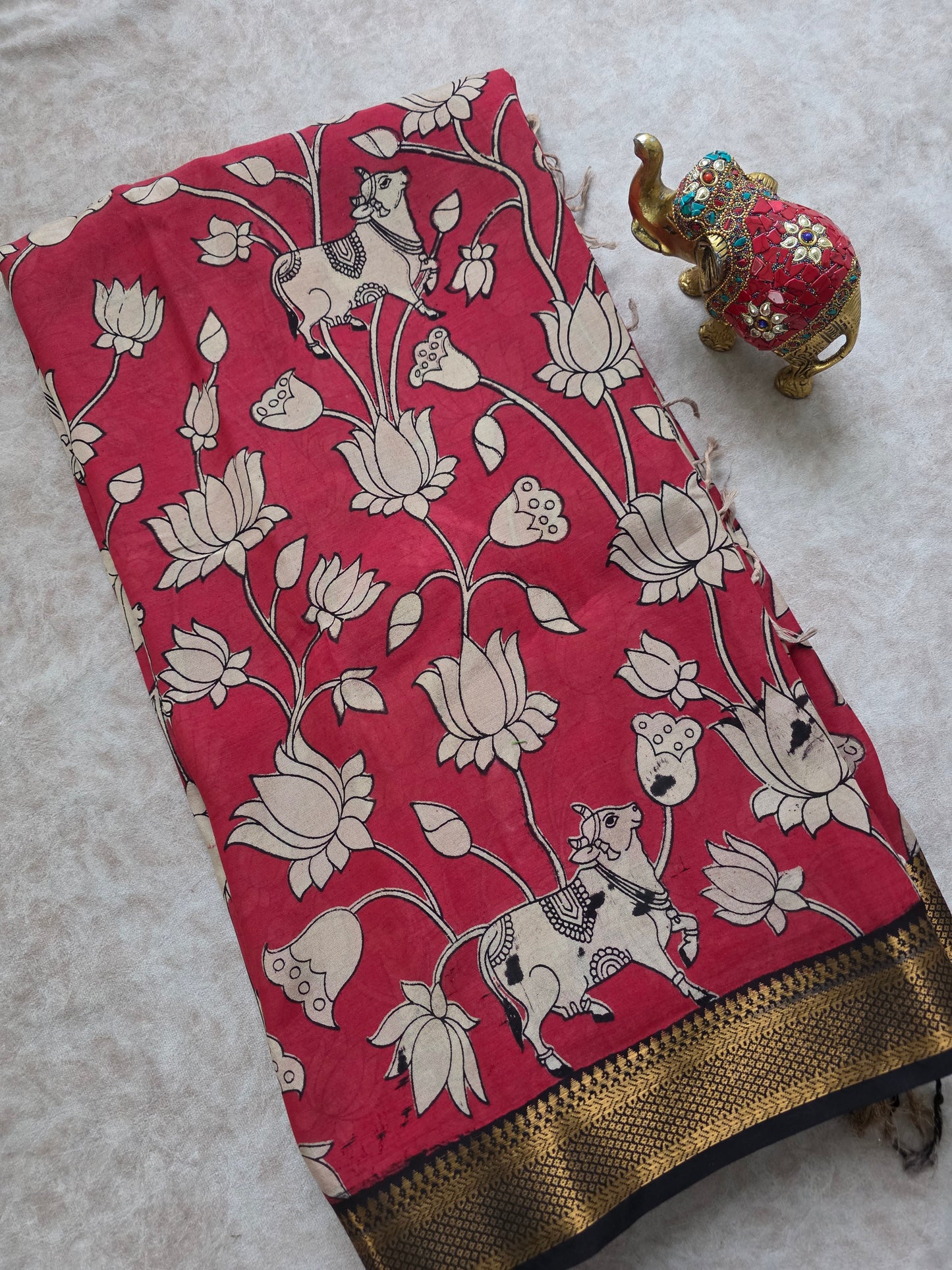 pure chennuri kalamkari silk saree with nizam border - KQ8