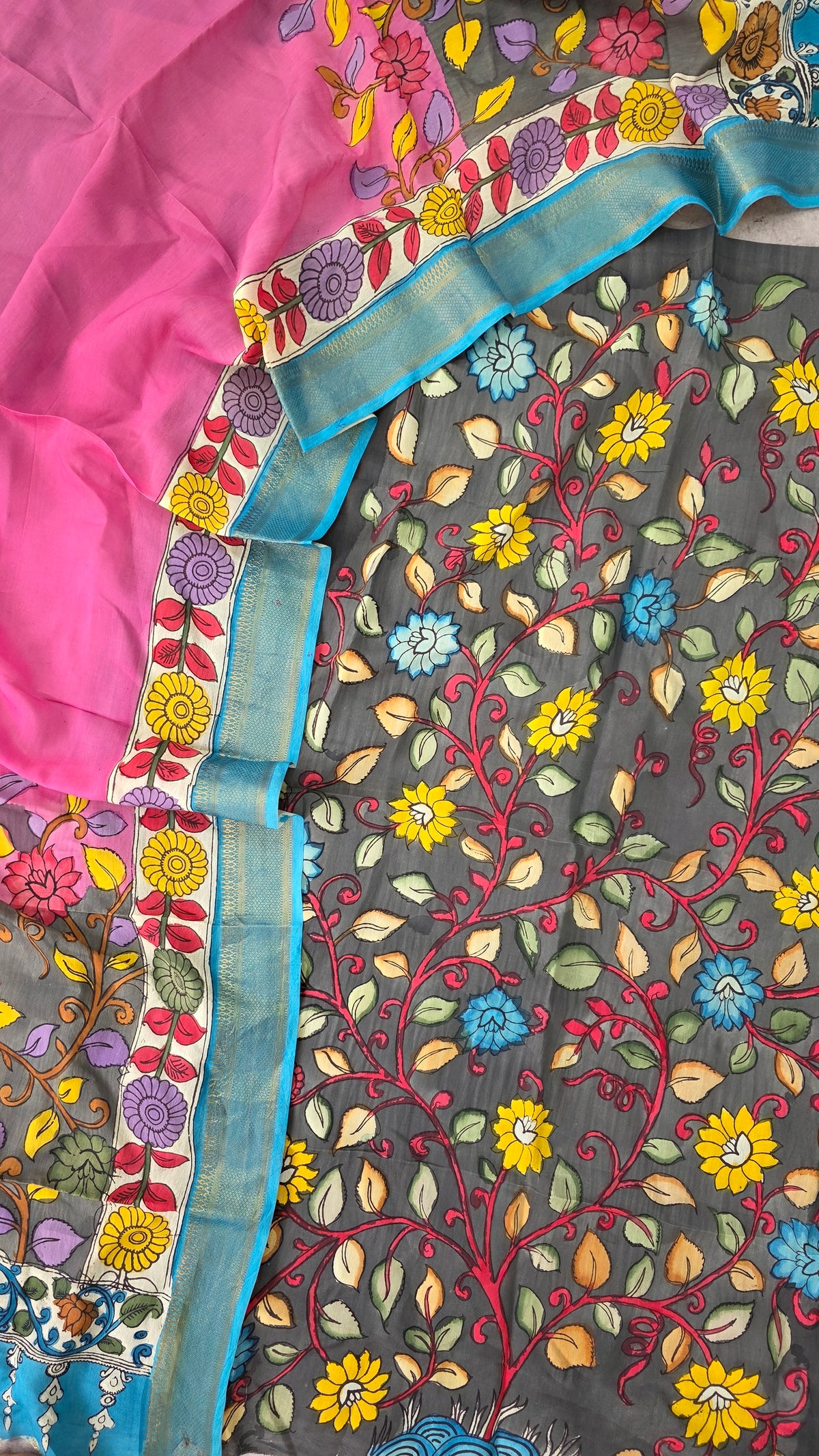Kalahasthi Handcrafted Penkalamkari bangalore silk set -KH266