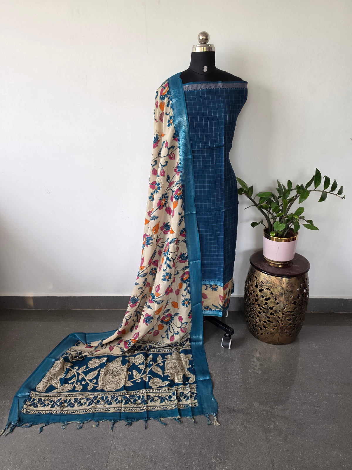 Gap border Checked chennuri kalamkari silk set-AK624
