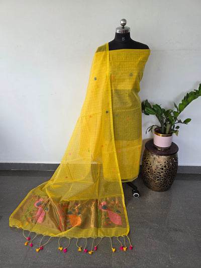 Handloom checked muslin paithani jamdhani set - BB354