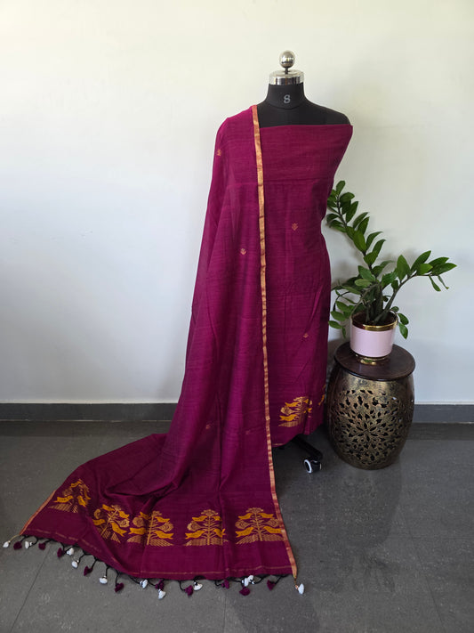 Handloom mul khadi cotton jamdhani set - MUL163