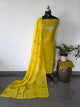 Melange yellow floral linen embroidery salwar set-FC78