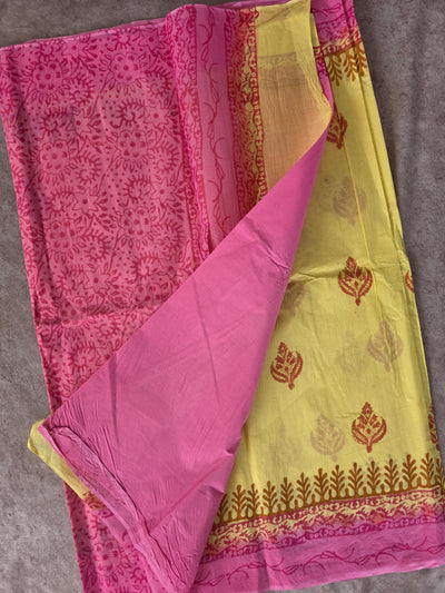 Handblock cotton saree - GE233