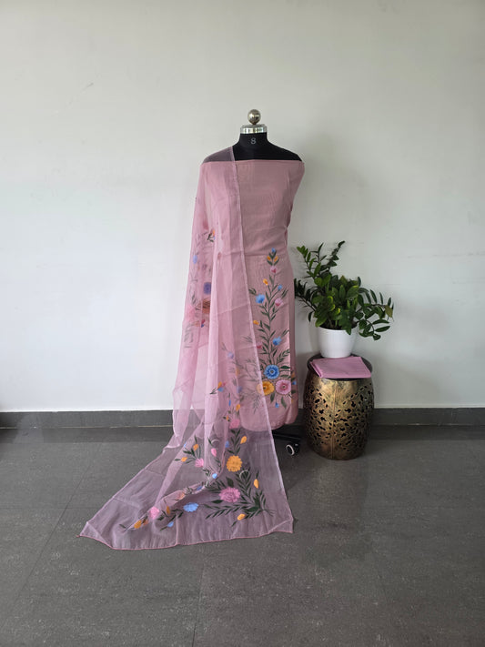 Premium handpainted soft organza silk top with handwork embroidery - 2