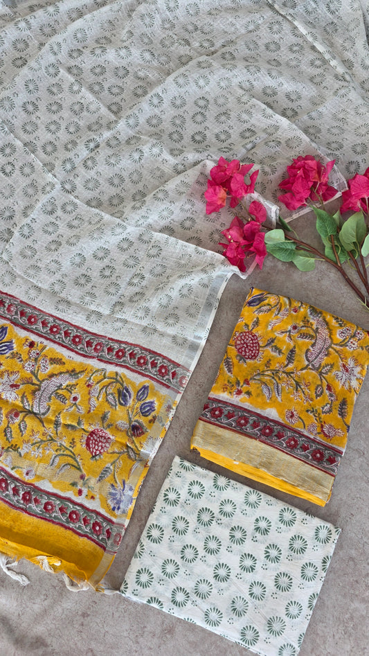 Handblock Jaipuri linen cotton set - JA237