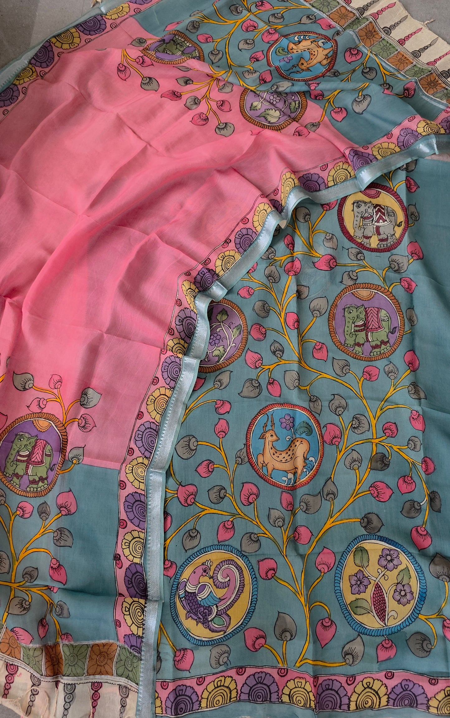 Handcrafted Kalahasthi Penkalamkari bangalore silk set - KH141