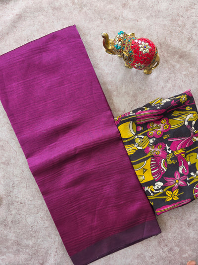 Premium plain semi mangalagiri pattu saree kalamkari silk blouse - MAA174