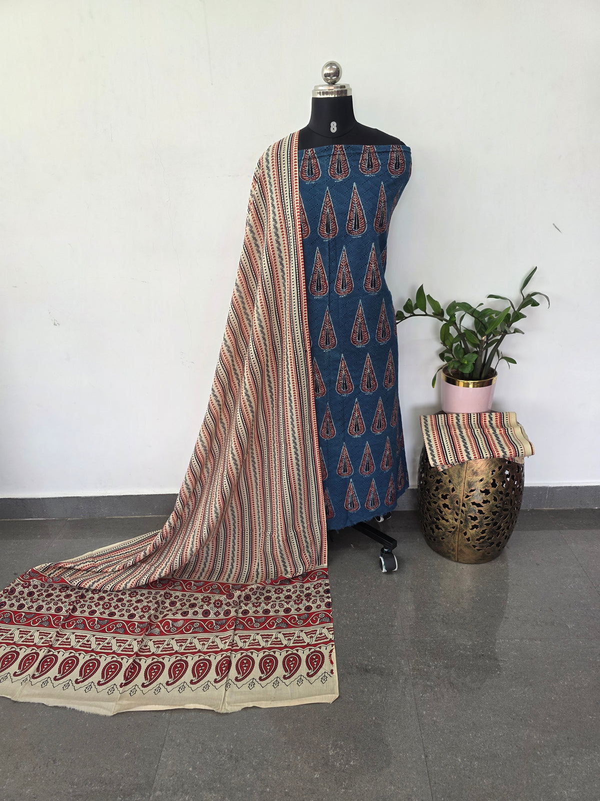 Handcrafted hakoba ajrakh cotton set -HZ335