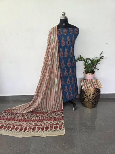 Handcrafted hakoba ajrakh cotton set -HZ335