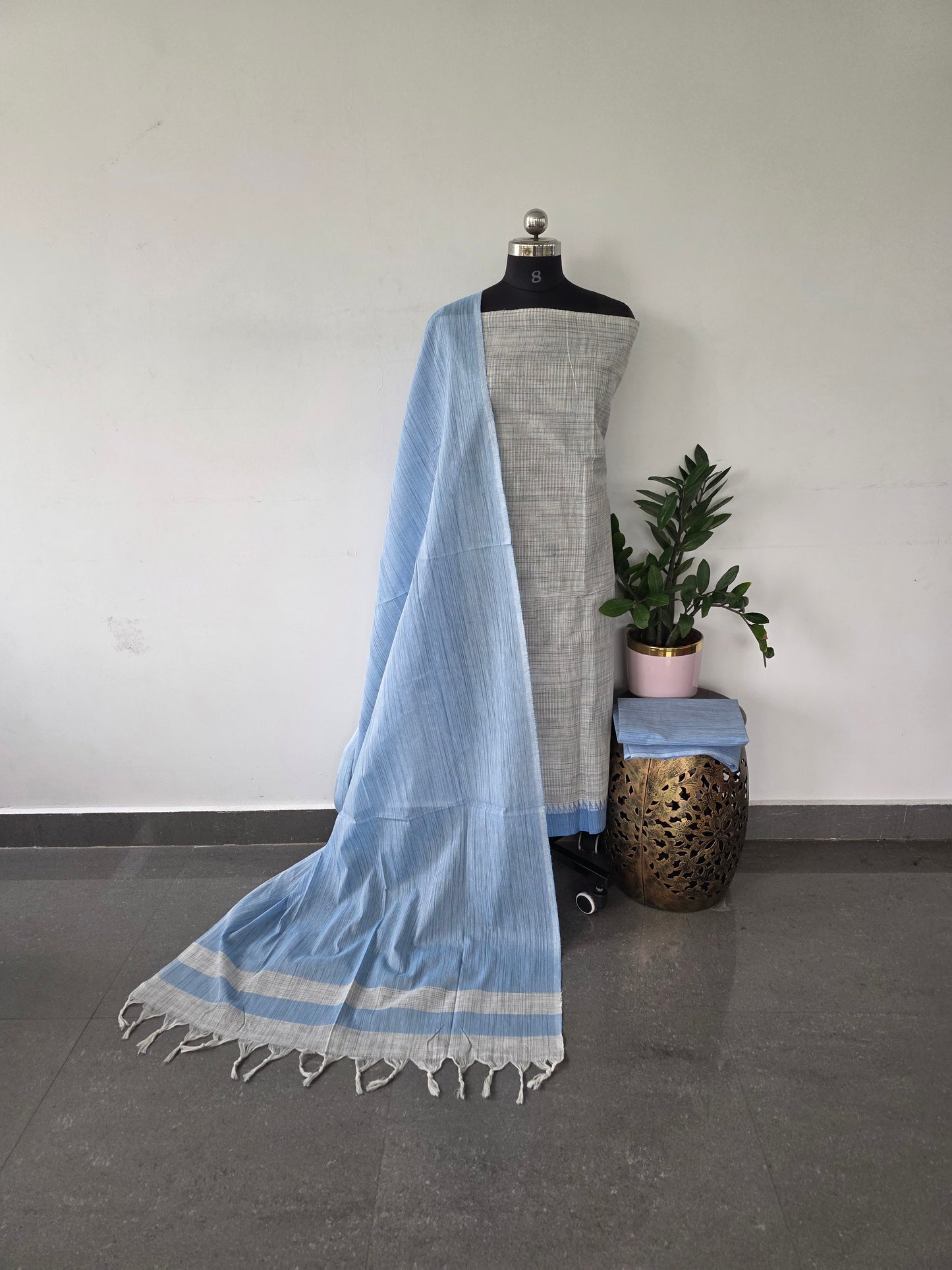 Pure handloom cotton set with temple border - 2