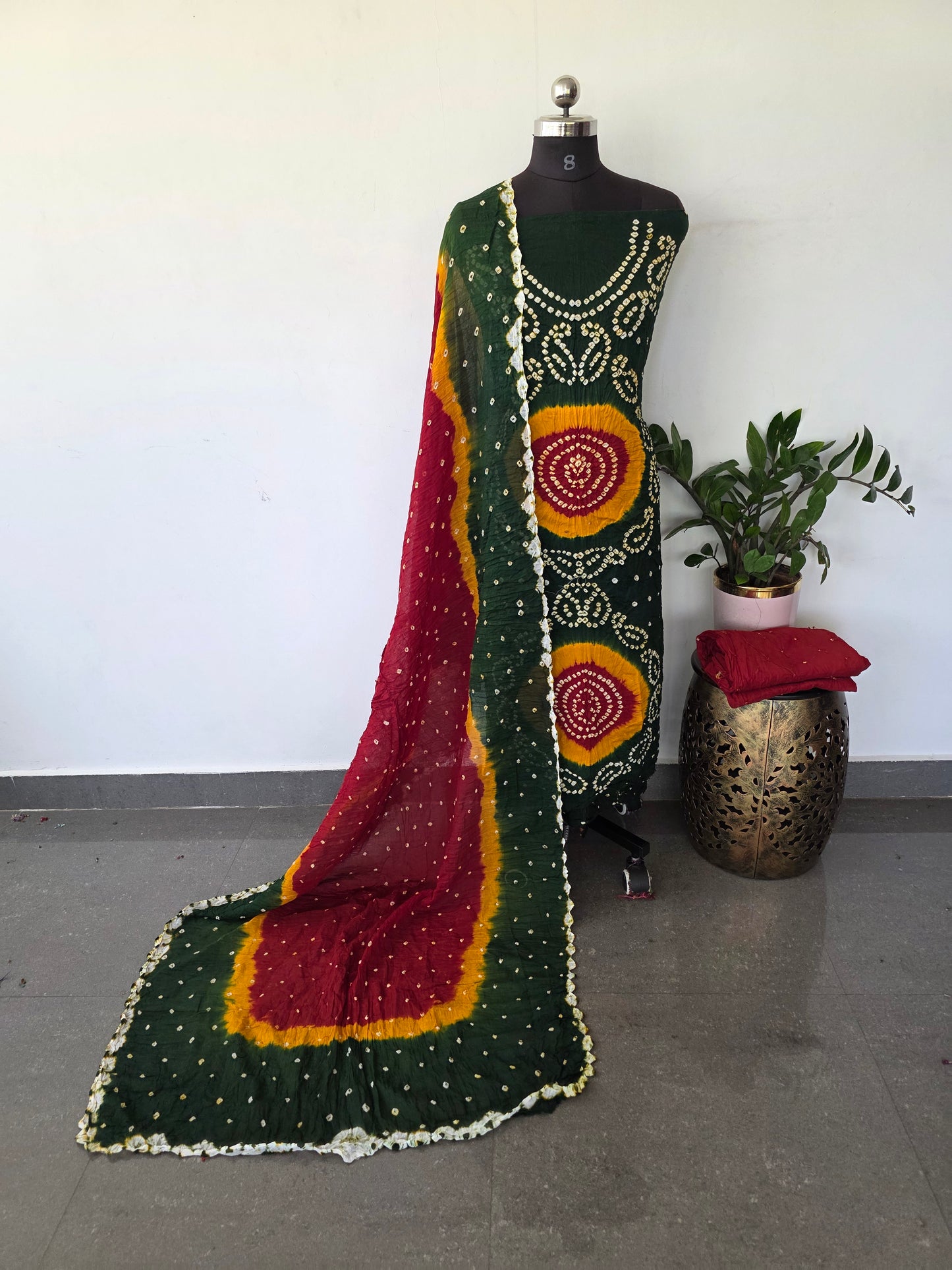 Handcrafted Bandhani satin cotton set - BN155