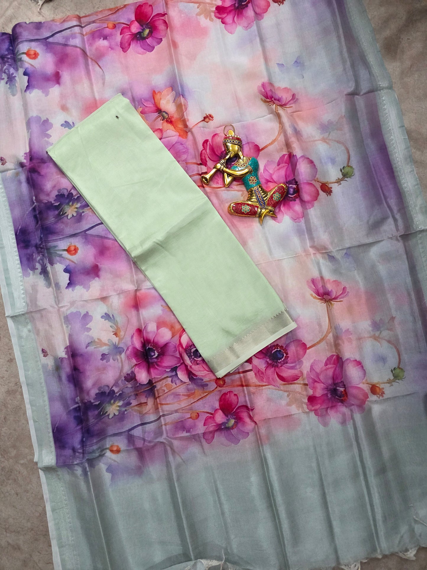 Handloom Mangalagiri silk top with digital mangalagiri silk shawl - RV125