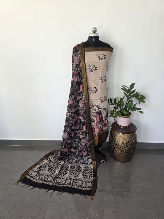 Premium Chennuri pure authentic kalamkari silk with kanchi border -AKS7