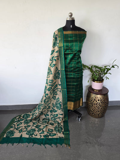 Handloom checked mangalagiri pattu top with chennuri kalamkari duppatta-AK606