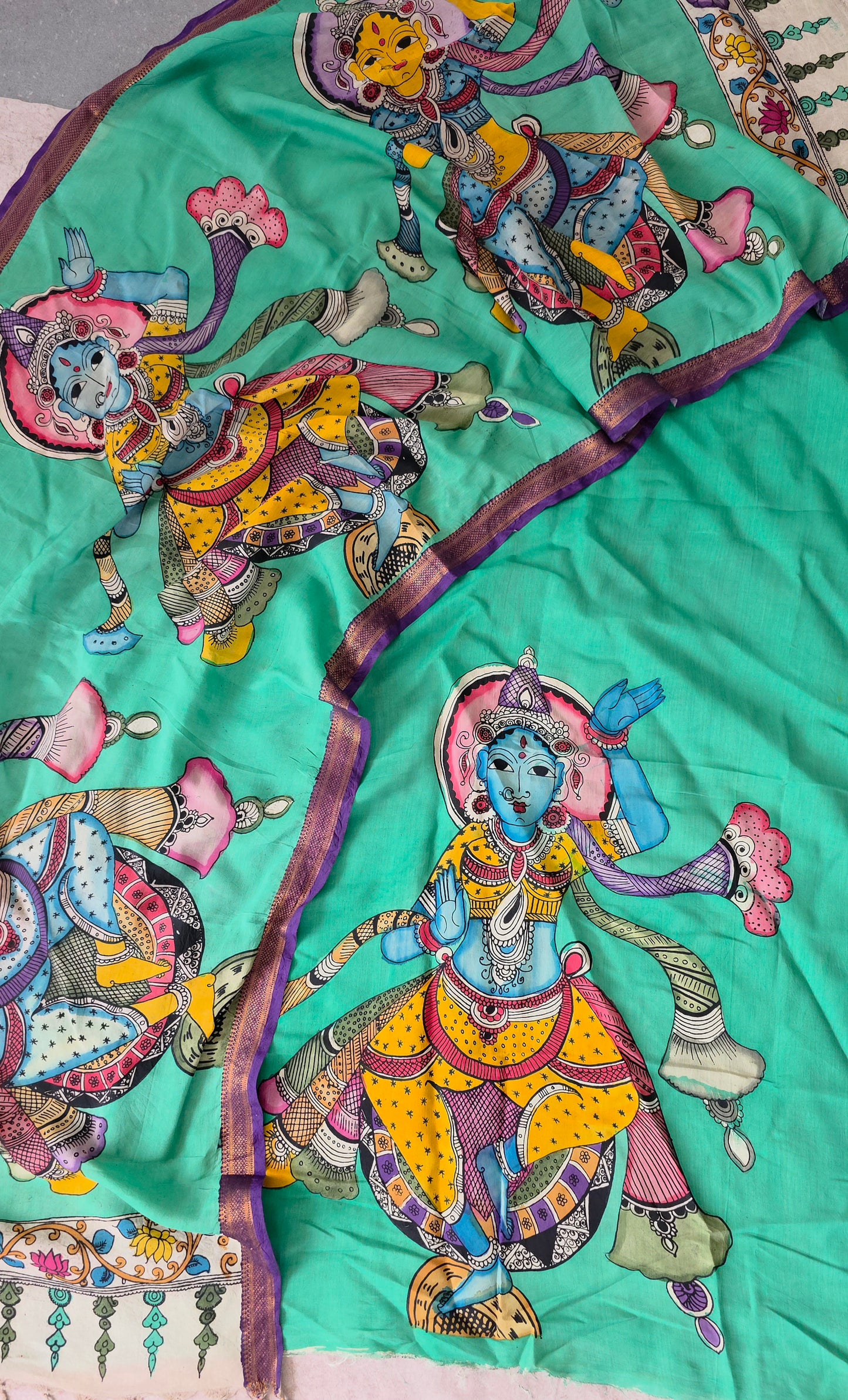 Handcrafted Kalahasthi Penkalamkari bangalore silk set - KH65