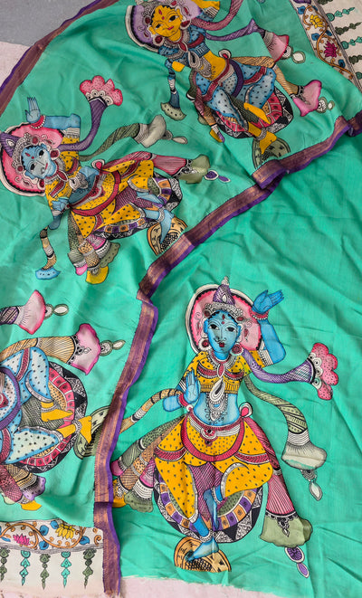 Handcrafted Kalahasthi Penkalamkari bangalore silk set - KH65