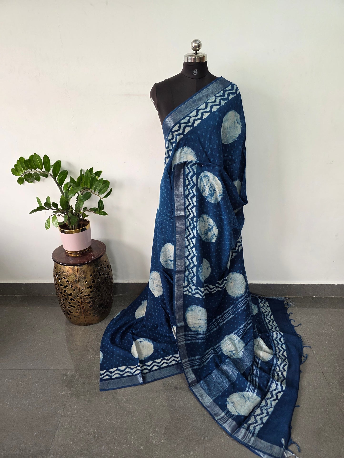Handblock Jaipuri linen cotton saree - JA831