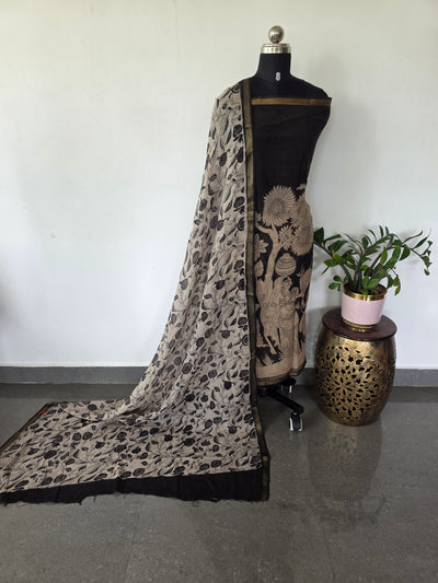 Handcrafted Kota kalamkari set (2 pc set )(Black)-AK470